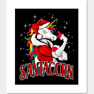 Santacorn Christmas Unicorn Santa Claus Unicorn Posters and Art